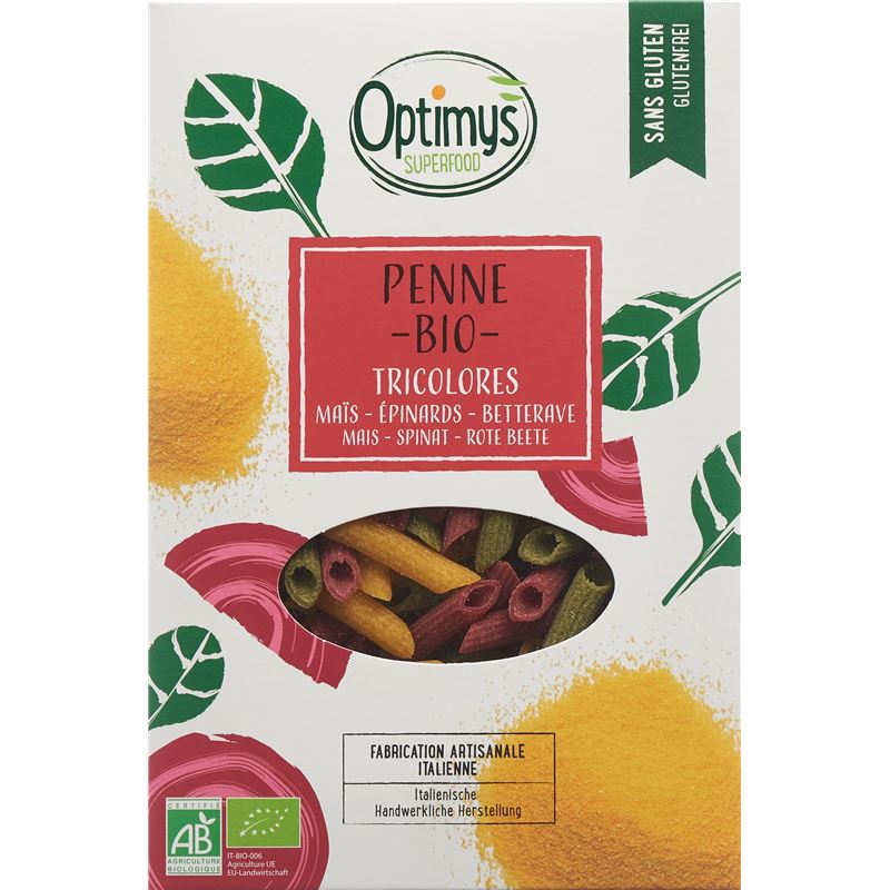 OPTIMYS Dreifarbige Mais-Penne Bio Btl 250 g