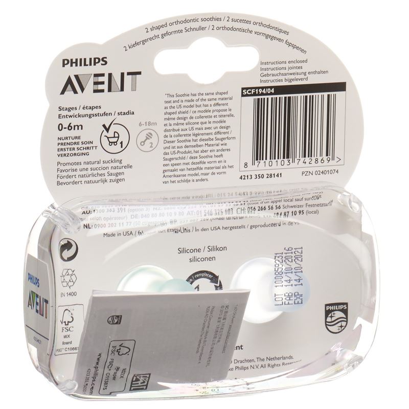 AVENT PHILIPS Soothie Nuggi blau/grün 3-6M 2 Stk