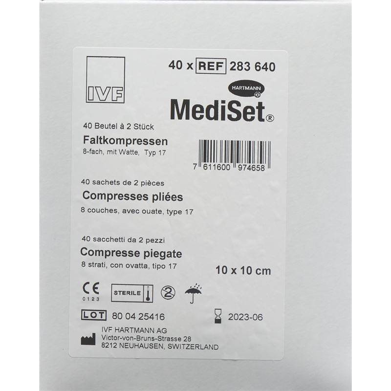 MEDISET IVF Faltkomp Watte 10x10cm 8f 40 x 2 Stk