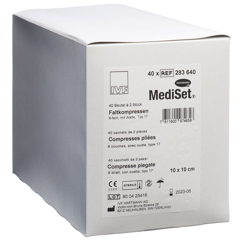MEDISET IVF Faltkomp Watte 10x10cm 8f 40 x 2 Stk
