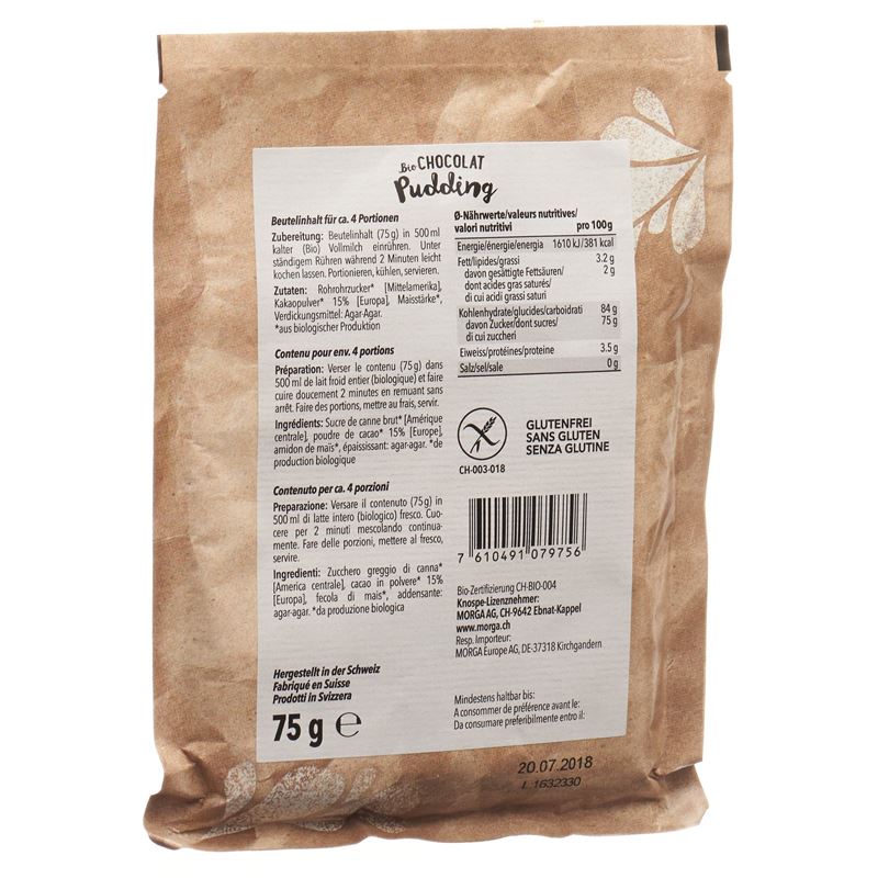 MORGA BIO Pudding Chocolat Btl 75 g